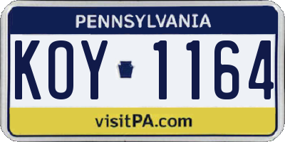 PA license plate KOY1164