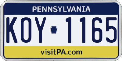 PA license plate KOY1165
