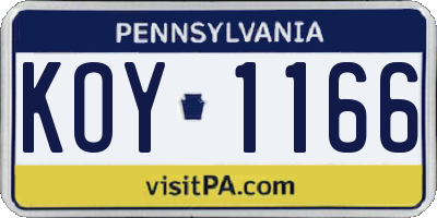 PA license plate KOY1166