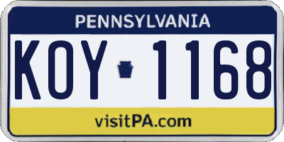 PA license plate KOY1168