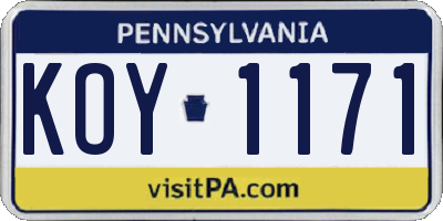 PA license plate KOY1171
