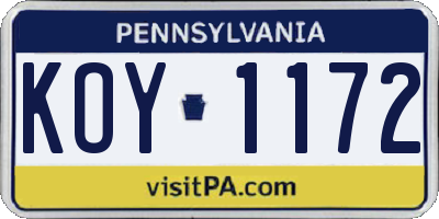PA license plate KOY1172