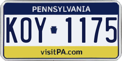 PA license plate KOY1175