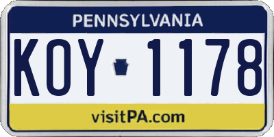 PA license plate KOY1178
