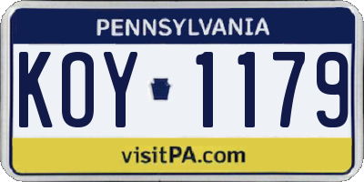 PA license plate KOY1179