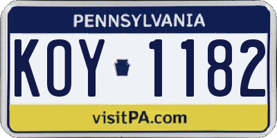 PA license plate KOY1182