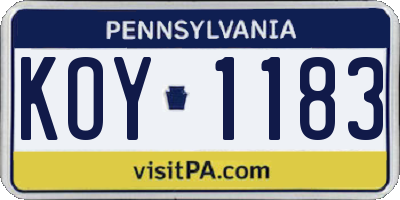 PA license plate KOY1183
