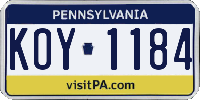 PA license plate KOY1184
