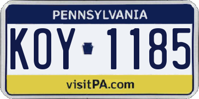 PA license plate KOY1185