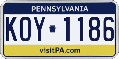 PA license plate KOY1186