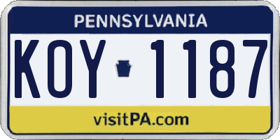PA license plate KOY1187