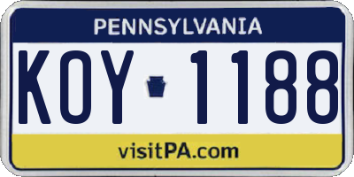 PA license plate KOY1188