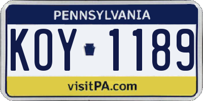 PA license plate KOY1189