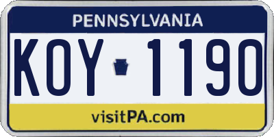 PA license plate KOY1190