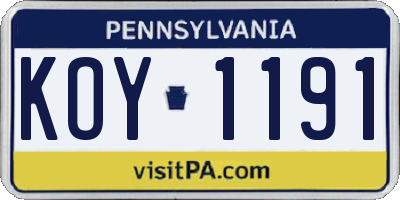 PA license plate KOY1191