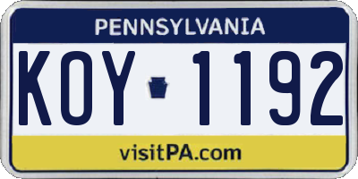 PA license plate KOY1192