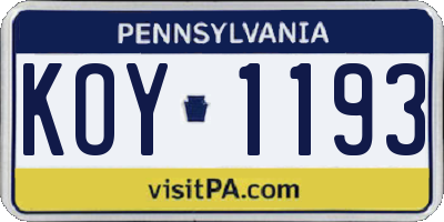 PA license plate KOY1193