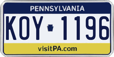 PA license plate KOY1196