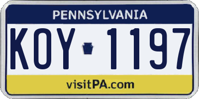 PA license plate KOY1197