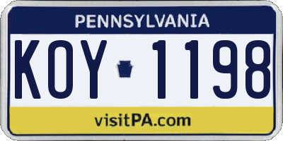 PA license plate KOY1198