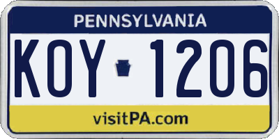 PA license plate KOY1206