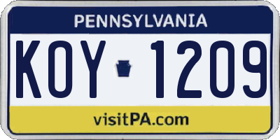 PA license plate KOY1209