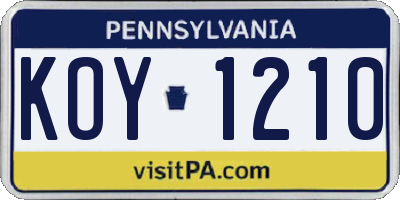 PA license plate KOY1210