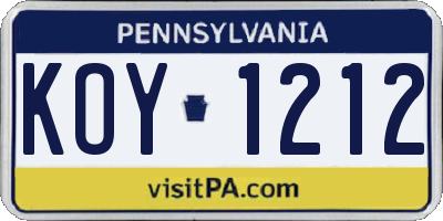 PA license plate KOY1212