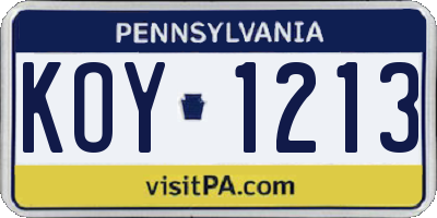 PA license plate KOY1213