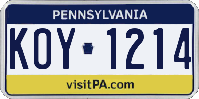 PA license plate KOY1214