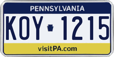 PA license plate KOY1215