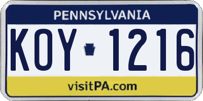 PA license plate KOY1216