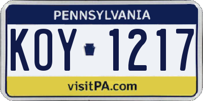 PA license plate KOY1217