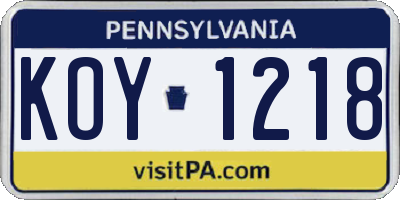PA license plate KOY1218