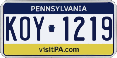 PA license plate KOY1219