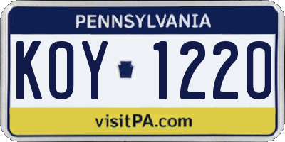 PA license plate KOY1220