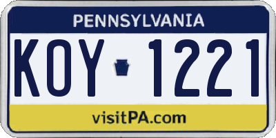 PA license plate KOY1221