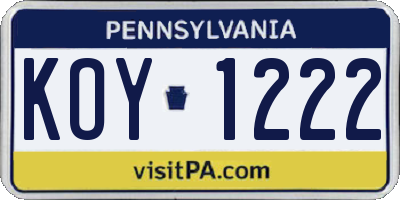 PA license plate KOY1222