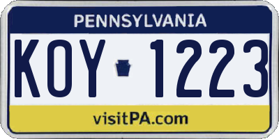 PA license plate KOY1223