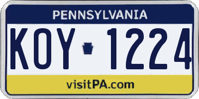PA license plate KOY1224