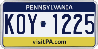 PA license plate KOY1225