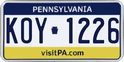 PA license plate KOY1226
