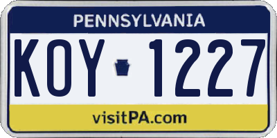 PA license plate KOY1227