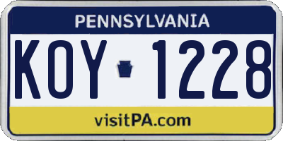 PA license plate KOY1228