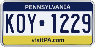 PA license plate KOY1229