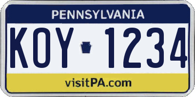 PA license plate KOY1234