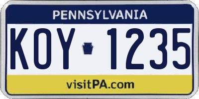 PA license plate KOY1235