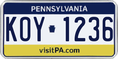 PA license plate KOY1236