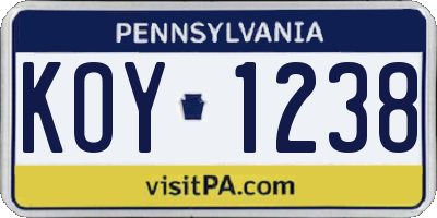 PA license plate KOY1238