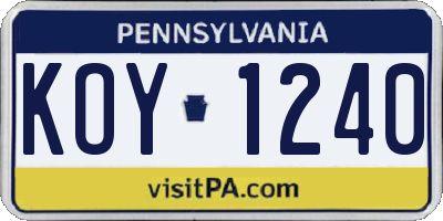 PA license plate KOY1240